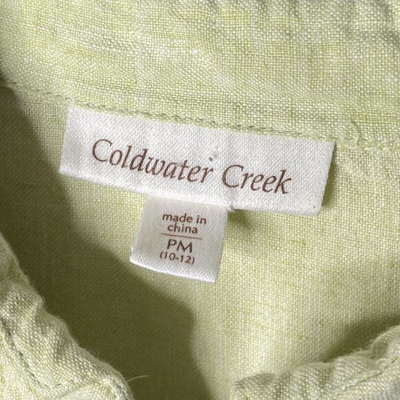 100% Linen Pintuck Zip Blouse Light Green PM Coastal Cottagecore Lagenlook - Picture 3 of 9